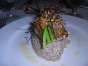 R0019709 Dinner: Pan Fried Seabass with Red Wine Risotto