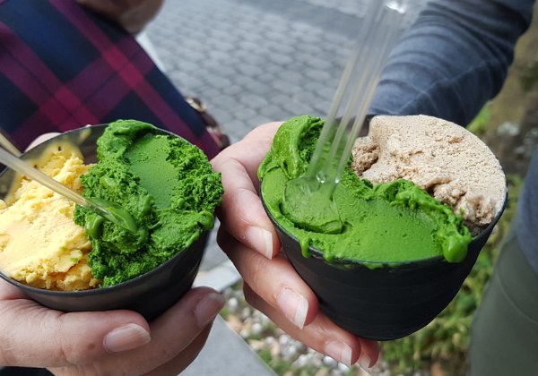 Macha Ice Cream at Nanaya Everything of Shizuoka is about green tea. Nanaya, the ice cream that comes in 7 levels of macha intensity