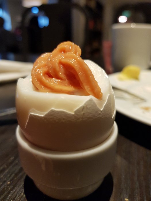 20180528_081627 My own creation of tube carviar paste on a sous- vide soft boiled egg