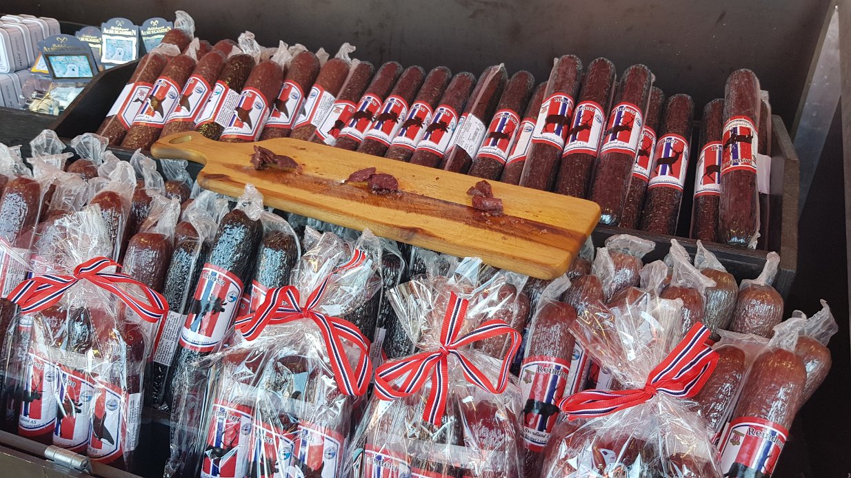20180530_144008 Reindeer, Moose or Whale salami anyone ? Whale tasted the most gamey of them all !