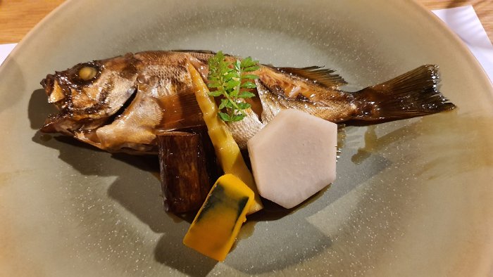 20191007_195901 The fish was served sashimi, the 2nd half of the fish was brasied in a nice sweet sauce.