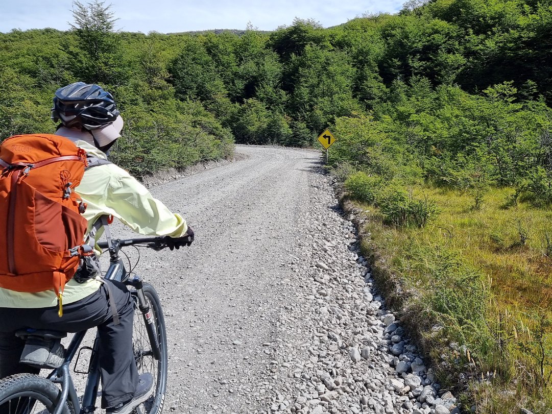 Gravel Road Cycling Collected our bikes at the kiosk. 16km from Lake Desierto to Laguna Condor Refugio. The gravelled road made it much...